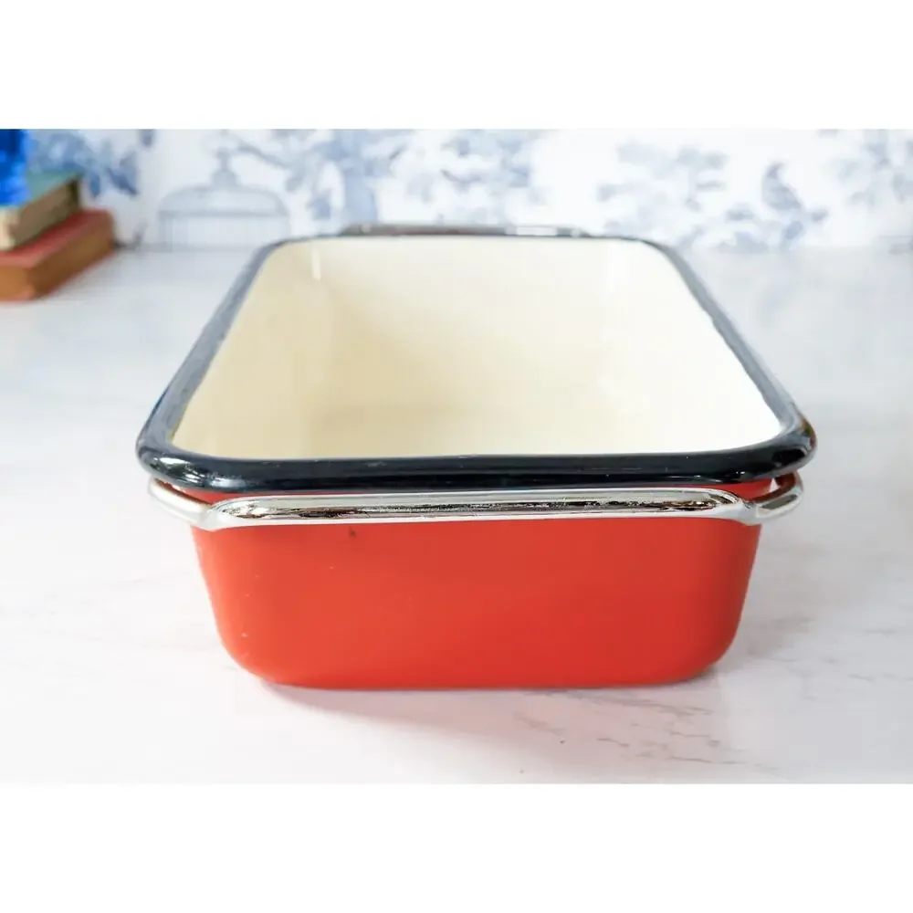 VTG National Silver Co Bakers Ware Enamel Pan Casserole MCM Retro Cottage Farm